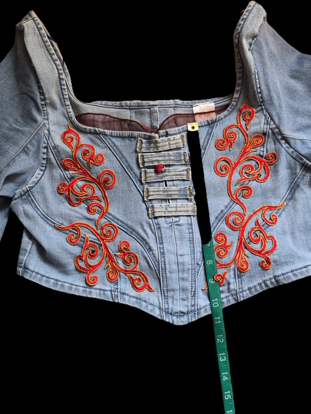 Upcycled Patchwork Asymmetrical Skirt, DenimTop & Cutch in Red and Animal Prints - Picture 7 of 16